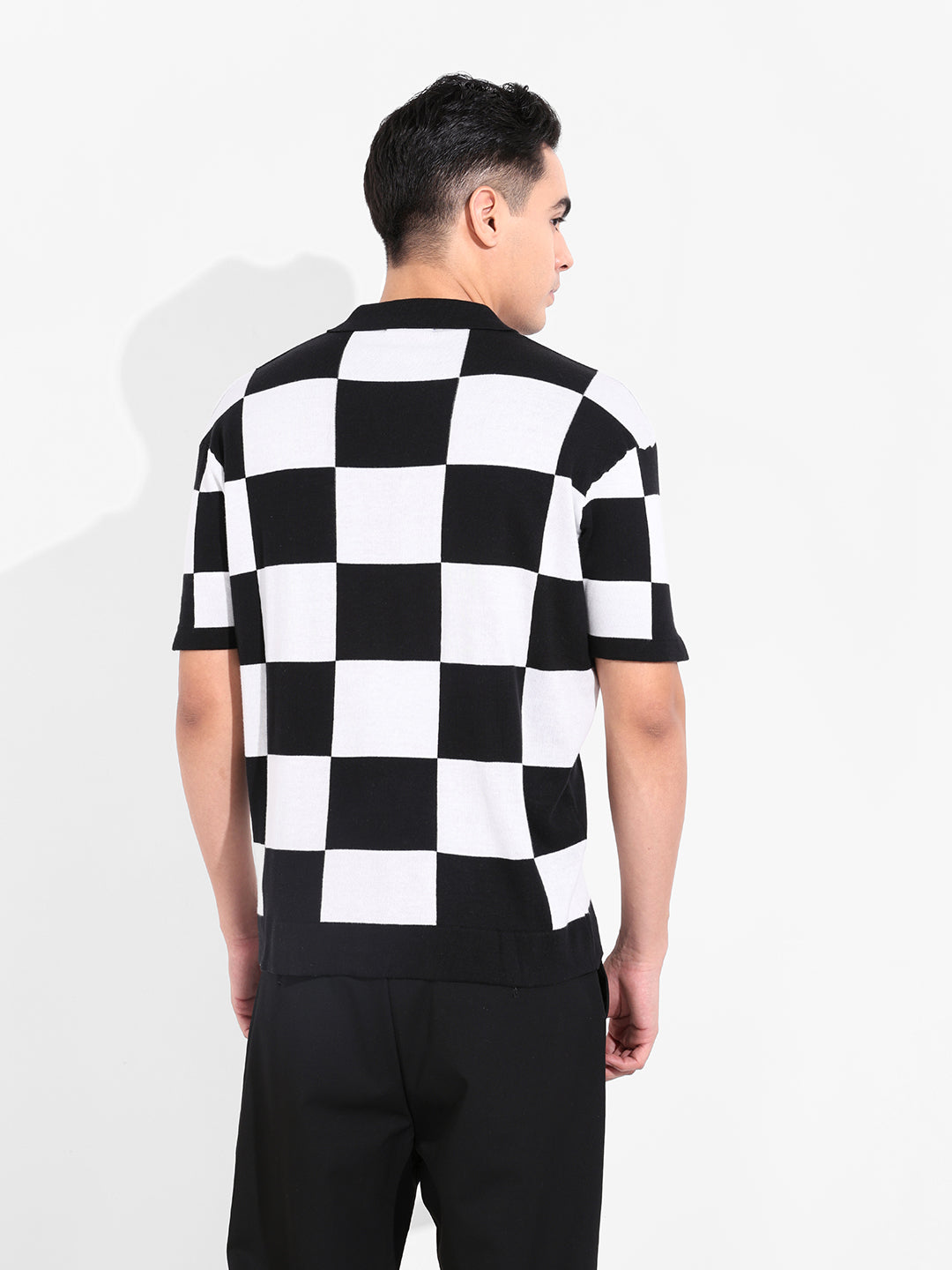 Men's Black Oversized Fit Textured Flat Knit T-Shirt