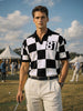 Men's Black Oversized Fit Textured Flat Knit Polo T-Shirt