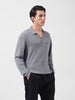 Men's Grey Oversized Fit Textured Flat Knit Polo Neck T-Shirt