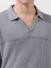 Men's Grey Oversized Fit Textured Flat Knit Polo Neck T-Shirt