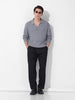 Men's Grey Oversized Fit Textured Flat Knit Polo Neck T-Shirt