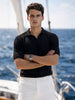 Men's Black Slim Fit Solid Flat Knit Polo T-Shirt