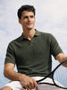 Men's Green Slim Fit Striped Flat Knit Polo  Polo T-Shirt