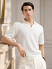 Men's White Slim Fit Striped Flat Knit Polo T-Shirt