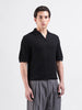 Men's Black Slim Fit Textured Flat Knit Polo Neck T-Shirt