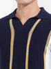 Men's Blue Slim Fit Textured Flat Knit Polo Neck T-Shirt