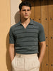 Men's Green Slim Fit Textured Flat Knit Polo  Polo T-Shirt