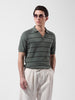 Men's Green Slim Fit Textured Flat Knit Polo Neck T-Shirt