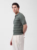 Men's Green Slim Fit Textured Flat Knit Polo Neck T-Shirt