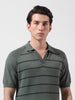Men's Green Slim Fit Textured Flat Knit Polo Neck T-Shirt