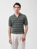 Men's Green Slim Fit Textured Flat Knit Polo Neck T-Shirt