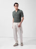 Men's Green Slim Fit Textured Flat Knit Polo Neck T-Shirt