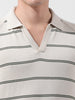 Men's Cream Slim Fit Textured Flat Knit Polo Neck T-Shirt