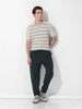 Men's Cream Slim Fit Textured Flat Knit Polo Neck T-Shirt