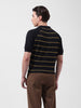 Men's Black Slim Fit Textured Flat Knit Polo Neck T-Shirt