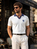 Men's Cream Slim Fit Embroidered Flat Knit Polo T-Shirt
