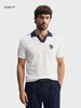 Men's Cream Slim Fit Embroidered Flat Knit Polo T-Shirt