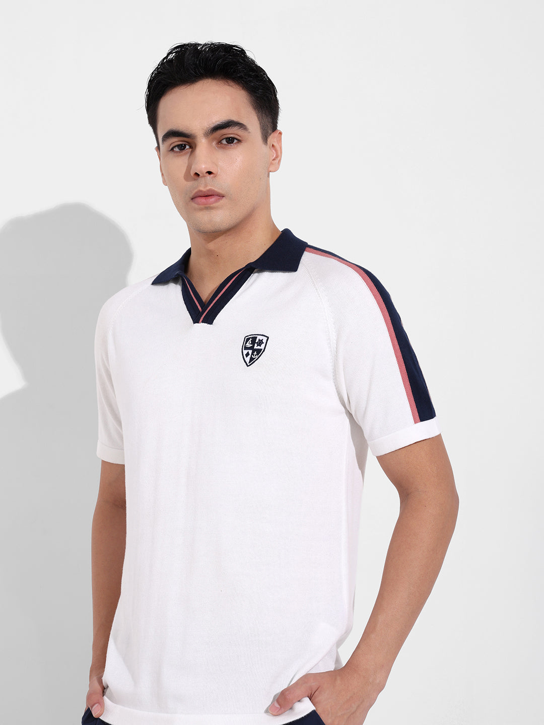 Men's Cream Slim Fit Textured Flat Knit T-Shirt