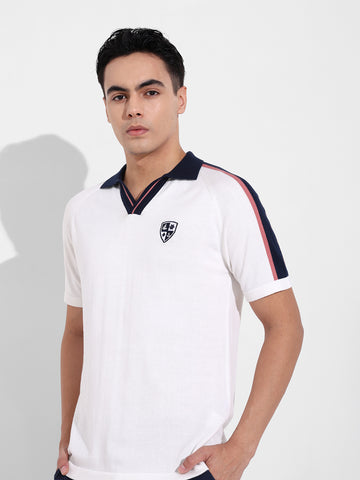 Men's Cream Slim Fit Textured Flat Knit T-Shirt