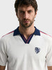 Men's Cream Slim Fit Embroidered Flat Knit Polo T-Shirt