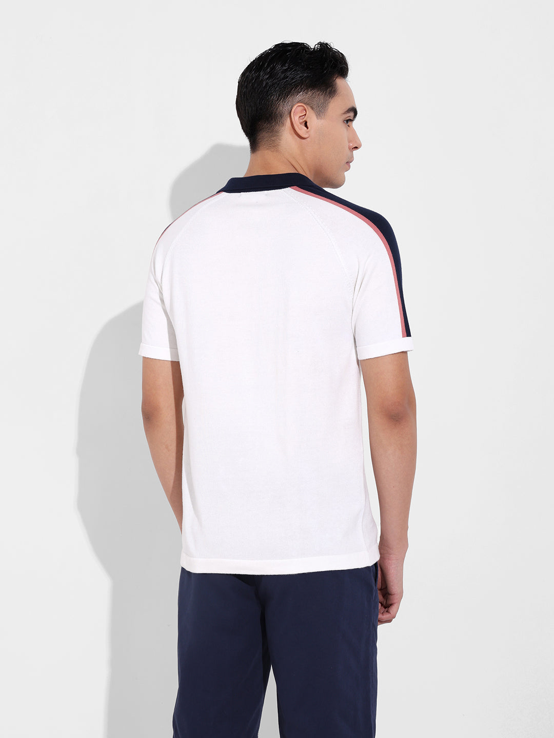 Men's Cream Slim Fit Textured Flat Knit T-Shirt