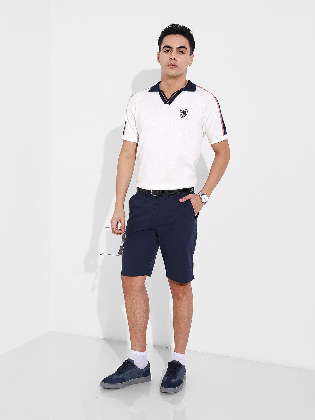 Men's Cream Slim Fit Textured Flat Knit T-Shirt