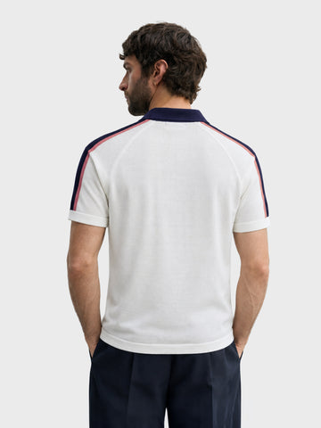 Men's Cream Slim Fit Embroidered Flat Knit Polo T-Shirt