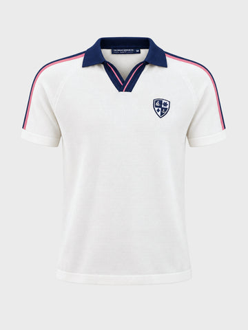 Men's Cream Slim Fit Embroidered Flat Knit Polo T-Shirt