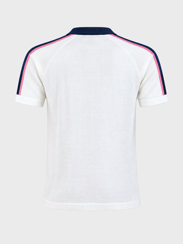 Men's Cream Slim Fit Embroidered Flat Knit Polo T-Shirt