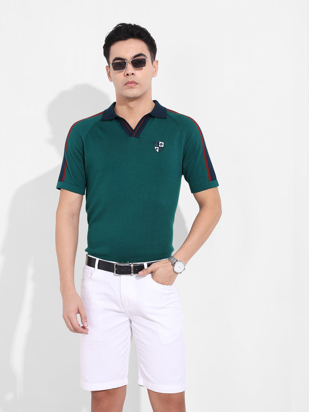 Men's Green Slim Fit Textured Flat Knit T-Shirt