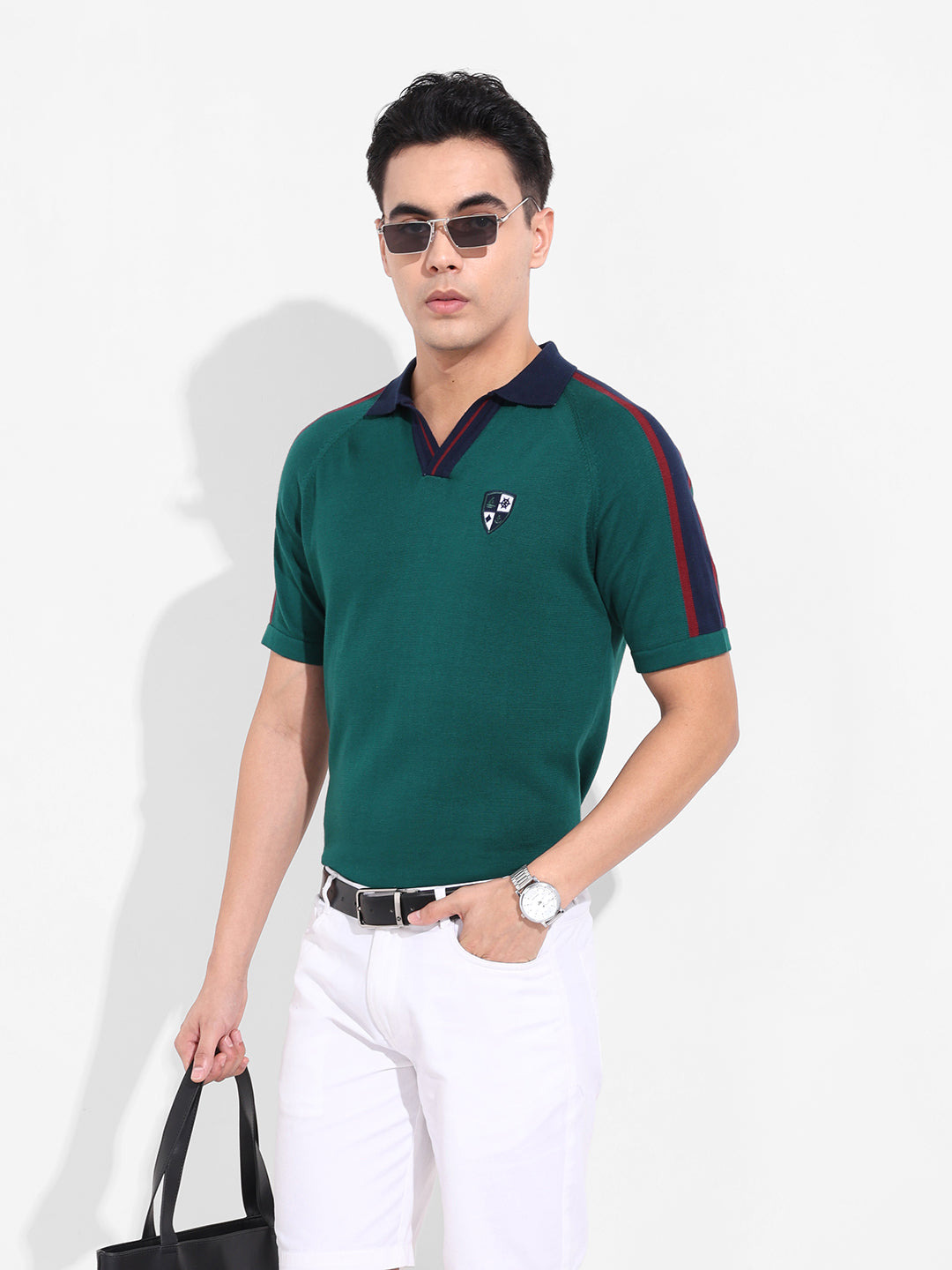 Men's Green Slim Fit Textured Flat Knit T-Shirt