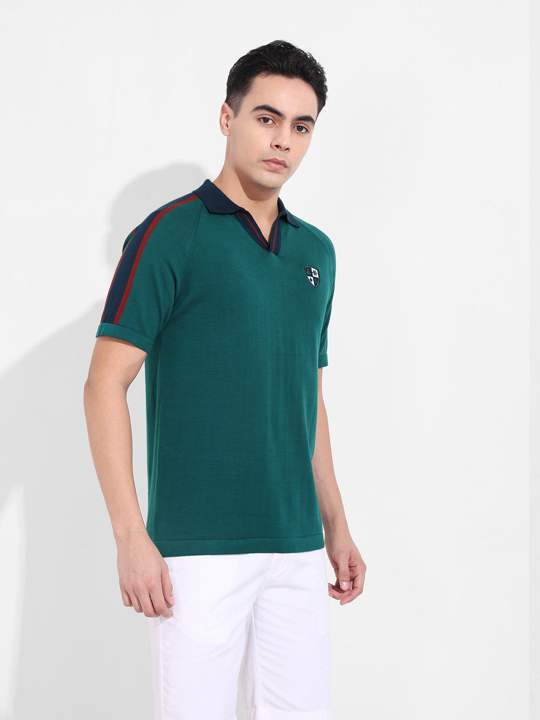 Men's Green Slim Fit Textured Flat Knit T-Shirt