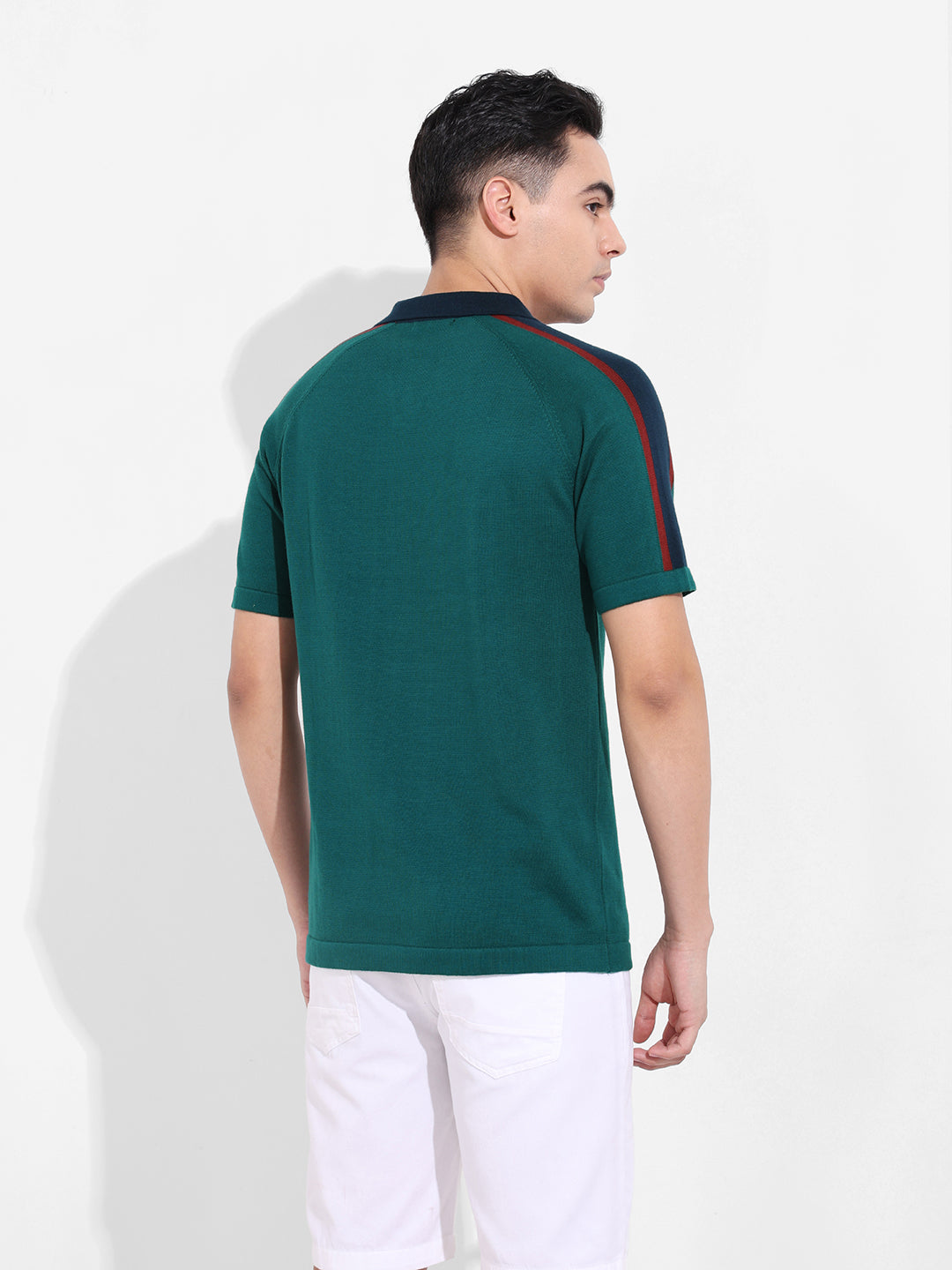 Men's Green Slim Fit Textured Flat Knit T-Shirt