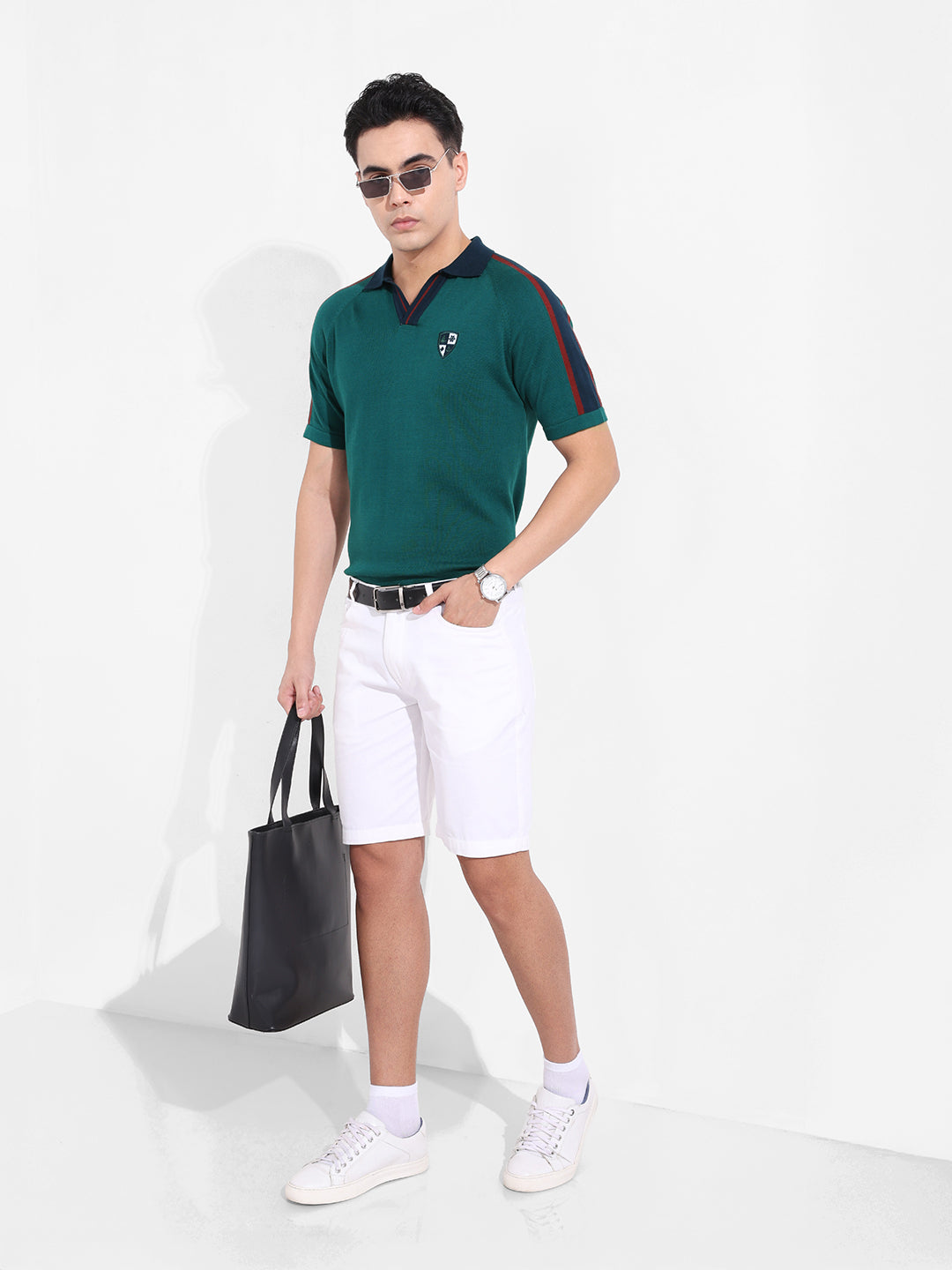 Men's Green Slim Fit Textured Flat Knit T-Shirt