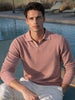 Men's Peach Slim Fit Striped Flat Knit Polo Neck T-Shirt