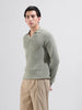 Men's Green Slim Fit Textured Flat Knit Polo Neck T-Shirt