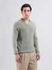 Men's Green Slim Fit Textured Flat Knit Polo Neck T-Shirt
