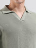 Men's Green Slim Fit Textured Flat Knit Polo Neck T-Shirt