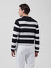 Men's Black Slim Fit Striped Flat Knit Polo Neck T-Shirt