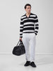 Men's Black Slim Fit Striped Flat Knit Polo Neck T-Shirt