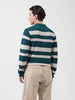 Men's Green Slim Fit Striped Flat Knit Polo Neck T-Shirt