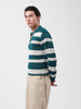 Men's Green Slim Fit Striped Flat Knit Polo Neck T-Shirt