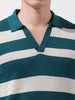 Men's Green Slim Fit Striped Flat Knit Polo Neck T-Shirt