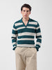 Men's Green Slim Fit Striped Flat Knit Polo Neck T-Shirt