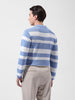 Men's Blue Slim Fit Striped Flat Knit Polo Neck T-Shirt