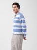 Men's Blue Slim Fit Striped Flat Knit Polo Neck T-Shirt