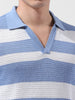 Men's Blue Slim Fit Striped Flat Knit Polo Neck T-Shirt