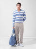 Men's Blue Slim Fit Striped Flat Knit Polo Neck T-Shirt