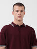 Men's Maroon Oversized Fit Textured Flat Knit Polo Collar T-Shirt