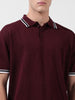 Men's Maroon Oversized Fit Textured Flat Knit Polo Collar T-Shirt